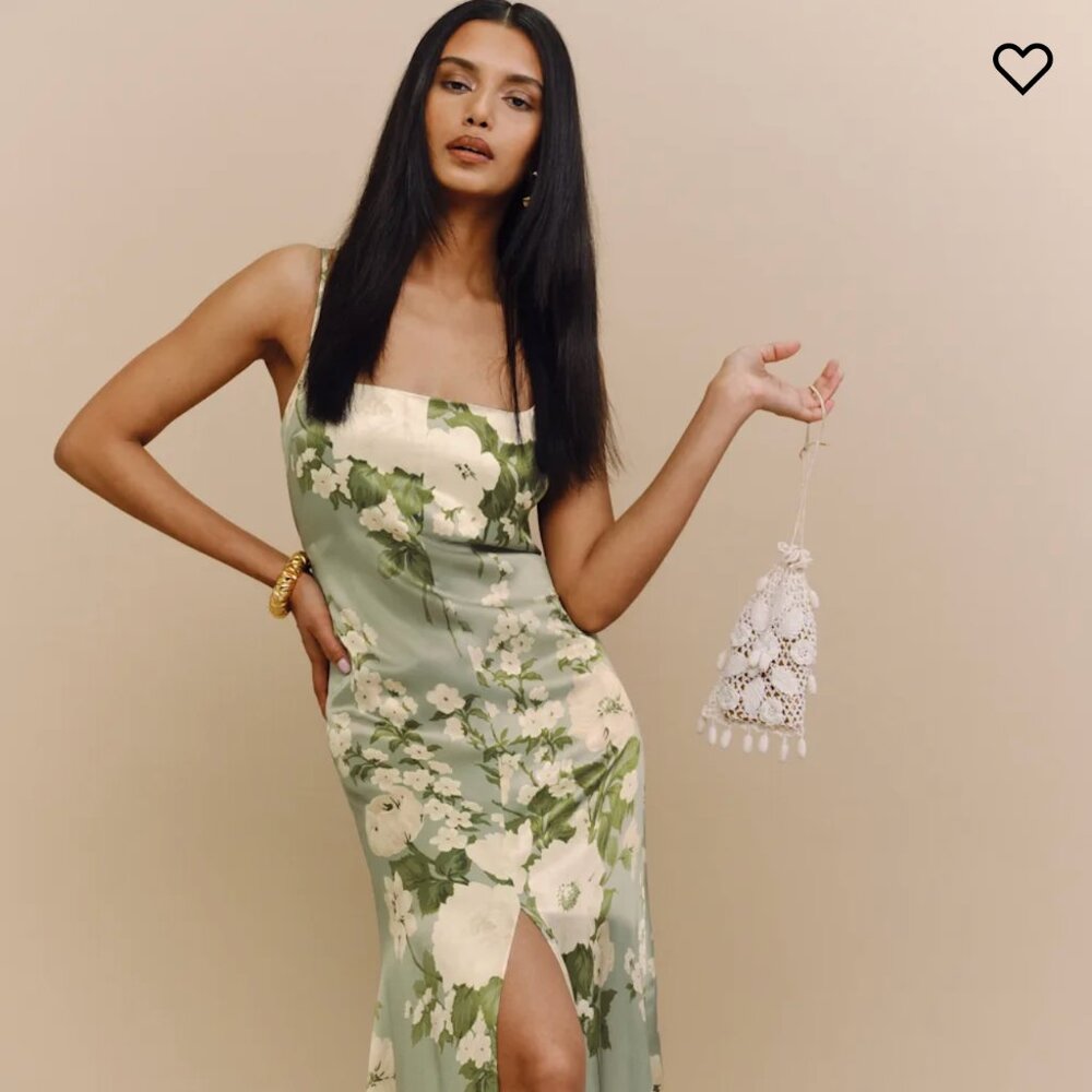 Reformation Selah Silk Dress Green - Size 6